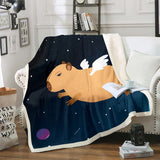 1 x Brand New Funny Capybara Blanket 75x100 for Kids Boys,Kawaii Flying Capybara Fleece Blanket,Cartoon Rodent Animal Blanket Throw Cute Room Decor for Teens Girls,Outer Space Theme Fuzzy Blanket Soft - RRP €20.4