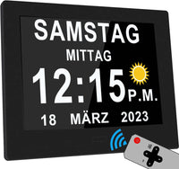 1 x RAW Customer Returns Digital Calendar and Clock for Elderly, Digital Clock, Alarm Clock, Calendar for Elderly and Dementia, Alzheimer 7 Inch Black  - RRP €53.99