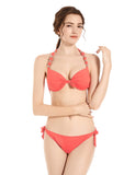 1 x RAW Customer Returns EONAR Women s Side Tied Bikini Sets Detachable Swimwear Push up Bikini Top with Halter Straps S, Living Coral  - RRP €28.24