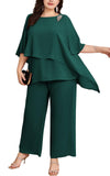 1 x RAW Customer Returns Hanna Nikole Women s Plus Size Trouser Suit Chiffon Shirt Irregular Collar Batwing Sleeves Chiffon Shirt 2 Piece Set Occasion Trousers Chiffon Shirt Dark Green 50 - RRP €73.61