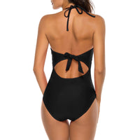 1 x RAW Customer Returns Litthing Women s Bikinis Swimwear Swimsuits Beachwear Summer Backless One Piece Tankinis Bikini Set with Two Crochet Lace and High Waist and V-Neck Style1 Black, 2XL  - RRP €28.48