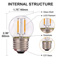 1 x RAW Customer Returns Grensk Century Light - AC DC 12V - 24V LED Low Voltage, G40 Edison LED Filament Mini Globe Light Bulb, 1W Equivalent to 10 Watt Incandescent Bulb - E27 Screw Base Warm White 2700K Not Dimmable -6Pack - RRP €16.8