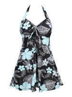 1 x Brand New Summer Mae Women s One Piece Swimsuit with Halter Retro Skirt Black Green Flowers L - RRP €24.0