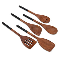 1 x RAW Customer Returns Chef Pomodoro wooden cooking spoon set of 5 cooking spoon set made of acacia wood wooden cooking spoon set cooking spoon set wooden cooking spoon wooden spatula pointed cooking spoon stirring spoon black  - RRP €19.14