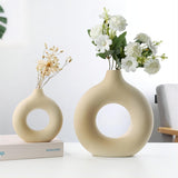 3 x Brand New Nordic Circular Hollow Ceramic Vase Donuts Flower Pot Home Decoration Accessories Office Desktop Living Room Interior Decoration Gift White  - RRP €61.2