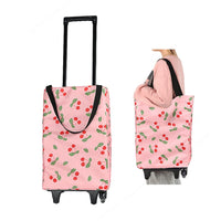 1 x RAW Customer Returns Aieino 23L Foldable Shopping Bag with Wheels - Cooler Compartment Shopping Trolley Removable Shopping Cart Bag Backpack Telescopic Pole Reusable Shopping Bag, Foldable Wheels - Cherry - RRP €35.51