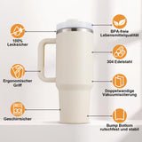 1 x RAW Customer Returns Praoahei 40oz Thermal Mug with Straw and Handle, 1180 ML Double-Walled Stainless Steel Hot Cold Drinks Vacuum Drinking Cup, Coffee Mug for Home Travel White - RRP €27.6