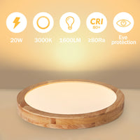 1 x RAW Customer Returns Baerolc LED ceiling light wood, 30 cm round ceiling lamp LED lamp living room 20 W 3000 K warm white ceiling light made of oak round wood lamp for bedroom office kitchen children s room hallway balcony - RRP €40.33