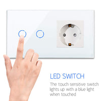 1 x RAW Customer Returns CNBINGO Touch light switch with Schuko socket flush-mounted - double wall switch in white - touch switch with glass frame and status LED - 500W compartment - RRP €22.88