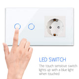 1 x RAW Customer Returns CNBINGO Touch light switch with Schuko socket flush-mounted - double wall switch in white - touch switch with glass frame and status LED - 500W compartment - RRP €22.88