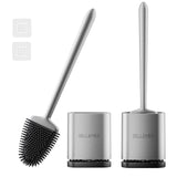 1 x RAW Customer Returns Sellemer Toilet Brush, Pack of 2 Wall Foot Mounted Toilet Brushes, Silicone Toilet Brushes with Quick-Drying Holder, Flexible Silicone Toilet Brush for Toilet Silver  - RRP €22.22