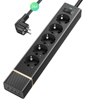 1 x RAW Customer Returns Power strip 3M multiple sockets, 5-way multiple plug with switch, 4 USB and surge protection 1700J, 2400W 10A 3M cable - RRP €26.72