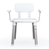 1 x RAW Customer Returns Weinberger bath chair shower stool with backrest and armrests Height adjustable Anti-slip Load capacity up to 150 kg Modern bathroom seating aid for seniors Model 43907 White - RRP €70.58