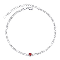 1 x Brand New PROSILVER August Birthstone Anklet Women 925 Sterling Silver 3mm Wide Figaro Chain Anklet 22 5cm Ankle Bracelet with Heart Zirconia Summer Beach Jewelry Accessory - RRP €31.33