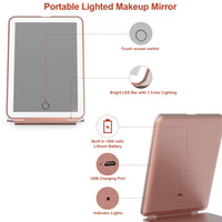 1 x RAW Customer Returns FUNTOUCH makeup mirror with lighting, rechargeable portable travel mirror with lighting, 3 colors lighting mirror for travel, dimmable touch screen, foldable cosmetic mirror with light rose gold  - RRP €26.99