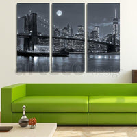 1 x RAW Customer Returns AREDE Set of 3 Wall Prints Modern Paintings Wall Decorations for Home Living Room Bedroom and Kitchen Brooklyn Bridge Black and White 90 x 60 cm Ready to hang - RRP €31.38