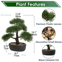 1 x RAW Customer Returns Artificial Bonsai Lifelike Artificial Plant Artificial Tree Bonsai Cedar Pine Podocarpus Plastic Plant Artificial Plant with Ceramic Planter in Black for Bathroom Decoration Desktop Office Windowsill - RRP €53.44