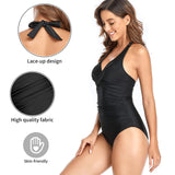 1 x RAW Customer Returns Women s One Piece Swimsuit, V Neck One Piece One Piece Swimsuits, Push Up Tummy Control Padded Monokini Backless Bikini Beachwear for Sea Beach Pool Crossover Black XXL - RRP €20.82