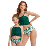 1 x Brand New Silkglory Girls Bikini Set, Girls Swimsuit Green Rope Tie Bikini Top Beachwear Two Packs of Swimsuit, Girls Tankini Swimsuit 128 5-6 years - RRP €21.6