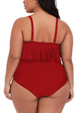 1 x RAW Customer Returns Viottiset Women s Plus Size 2 Piece Tankini Set Tummy Control Ruffle Ruched Swimsuits Crop Top Bikini Red XL - RRP €42.36