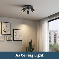 1 x RAW Customer Returns Schiele Ceiling Spotlight 3 Bulbs Round, GU10 Ceiling Light Spotlight Swiveling, Black Ceiling Lamp Spotlight Rotatable Ceiling Spotlights for Kitchen, Bedroom, Living Room, Hallway, Without Bulb - RRP €29.27