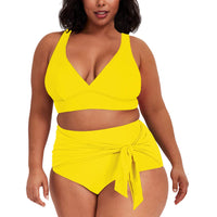 1 x RAW Customer Returns Viottiset Women s Two-Piece Bikini Set Plus Size High Waisted Tummy Control Beach Swimsuit 02 Yellow XL - RRP €45.99