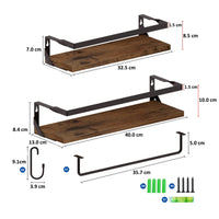 1 x RAW Customer Returns HORLIMER wooden wall shelves set of 2, rustic wall shelves with metal towel holder and 4 metal hooks, floating shelf for kitchen, bathroom, living room, office, laundry room, bedroom - RRP €21.99