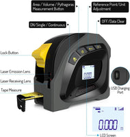 1 x RAW Customer Returns YOUNGDO 40M Digital Laser Distance Meter with 5m Tape Measure, Rechargeable Laser Measuring Devices, 3mm, M Ft In, ONE-click change starting point of measurement, Pythagoras Distance Area Volume measurement - RRP €39.98