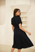 1 x RAW Customer Returns GRACE KARIN Women s Casual Lightweight Blouse Dress with Tie Belt Short Sleeve Button Down Casual Dress Summer Midi Dress Black M - RRP €46.27