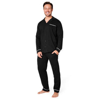 1 x RAW Customer Returns Men s Long Cotton Pajamas with Button Placket Lounge Set M - 3XL - Gifts for Men Black, 3XL  - RRP €22.68