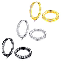 1 x RAW Customer Returns Bo Win 3 Pairs Titanium Stainless Steel Hoop Earrings Silver Earrings Women s Earrings Diamond Brilliant Zirconia Earrings Black Men s Earrings Diamond Women s Mens Earrings Gold Hoop Earrings Small Set Piercing 12 mm - RRP €16.84