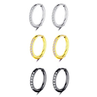 1 x RAW Customer Returns Bo Win 3 Pairs Titanium Stainless Steel Hoop Earrings Silver Earrings Women s Earrings Diamond Brilliant Zirconia Earrings Black Men s Earrings Diamond Women s Mens Earrings Gold Hoop Earrings Small Set Piercing 12 mm - RRP €16.84