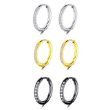 1 x RAW Customer Returns Bo Win 3 Pairs Titanium Stainless Steel Hoop Earrings Silver Earrings Women s Earrings Diamond Brilliant Zirconia Earrings Black Men s Earrings Diamond Women s Mens Earrings Gold Hoop Earrings Small Set Piercing 12 mm - RRP €16.84