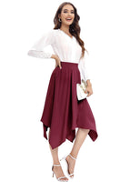 1 x Brand New DRESSTELLS Women s Swing Skirt Elastic Waist Solid Color Pleated Skirt Knee Length A-Line Irregular Hem Burgundy L - RRP €30.24