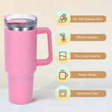 1 x RAW Customer Returns Livole 40oz 1200ml drinking cup with lid and straw, stainless steel thermal mug with handle, double-walled coffee mug to go, vacuum insulated tumbler mug for camping, sports, car, office, pink - RRP €25.2