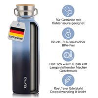 1 x RAW Customer Returns Blumtal Thermos bottle 750ml - double-walled stainless steel drinking bottle 750ml - insulated bottle 750ml BPA free - stainless steel drinking bottle 750ml tea bottle - Thermo  - Grey Blue Dark Ocean - RRP €20.16