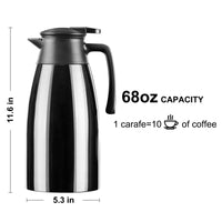 1 x RAW Customer Returns PARACITY thermos flask 2 liter coffee pot with ceramic insert, vacuum insulated teapot stainless steel, teapot thermal for keeping coffee and tea warm for 12 hours 24 hours cold thermo flask black  - RRP €21.99