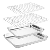 1 x RAW Customer Returns JMIATRY 2 Pack Baking Tray with Cooling Rack, 26.5x20.5x2.5cm Stainless Steel Cake Tray and Cake Rack Set, Rectangular Oven Tray for Baking, Roasting, Cooling, Dishwasher Safe - RRP €22.36