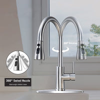 6 x Brand New Kitchen tap with stainless steel hand shower, pull out 360 rotatable, with 60 cm hot and cold hose, high pressure disposable, silver color - RRP €241.98