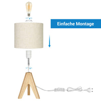 1 x RAW Customer Returns EDISHINE set of 2 wooden bedside lamps, tripod table lamp E27 socket, vintage beige linen lampshade, for decoration bedroom, living room, gift - RRP €59.0