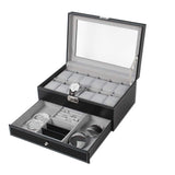 1 x RAW Customer Returns HEOMU leather watch box with 12 compartments with key, watch case with drawer, watch box jewelry box with glass display top watches jewelry storage - RRP €31.67