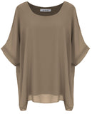 1 x RAW Customer Returns Van Der Rich - Mousseline blouse with lining - Women Brown, L-XL  - RRP €22.9