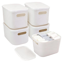 1 x RAW Customer Returns LYLIDIA 5 pieces storage box with lid white 7L storage boxes box lidded stackable decorative box organizer box plastic box boxes storage boxes for bathroom, kitchen shelf, closet, home office - RRP €29.23