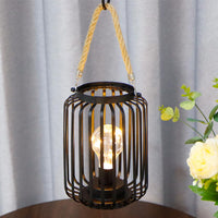 6 x Brand New JHY DESIGN Hanging Battery Operated Lamp, Metal Cage Table Lamp Decorative 19cm High Wireless Battery Light for Weddings Bedroom Living Room Patio Outdoor with Hemp Rope Handle  - RRP €119.94