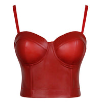 1 x RAW Customer Returns Charmian women s spaghetti straps push up faux leather bustier crop top bra red medium - RRP €45.6