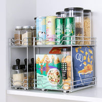 1 x RAW Customer Returns Spice rack organiser, pull-out kitchen cabinet, with cupboard shelf, storage rack, 2 levels, for kitchen, bottles, oil, ingredients, jars, cooking silver 28 x 23 x 26 cm  - RRP €45.37