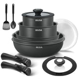 1 x RAW Customer Returns BEZIA induction pan set with removable handles, non-stick pan set, for all stove types, stackable design, dishwasher oven safe, PFAS-free - RRP €89.48