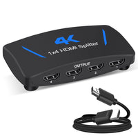 1 x RAW Customer Returns HDMI Splitter 1 in 4 Out, 4K HDMI Splitter, HDMI Splitter Supports Full HD 1080P 4K and 3D, HDMI Splitter 1 to 4 Compatible with Xbox PS3 4 Roku Blu-Ray Player HDTV - RRP €20.15