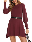 1 x RAW Customer Returns Gyabnw Women s Knitted Dress Elegant Sweater Dress Long Sleeve Pullover Dress Winter Sweater Dress Round Neck Sweater Dress Lantern Sleeve Knitted Dress, Burgundy, L - RRP €22.08