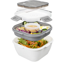 1 x RAW Customer Returns Greentainer Lunch Box Leak-proof Bento Box with 1 Fork, Salad Container with Dressing Container, 3 Compartments Salad Box-to-go for School, Work, Picnic, Travel, Camping White, 1700ML  - RRP €17.14